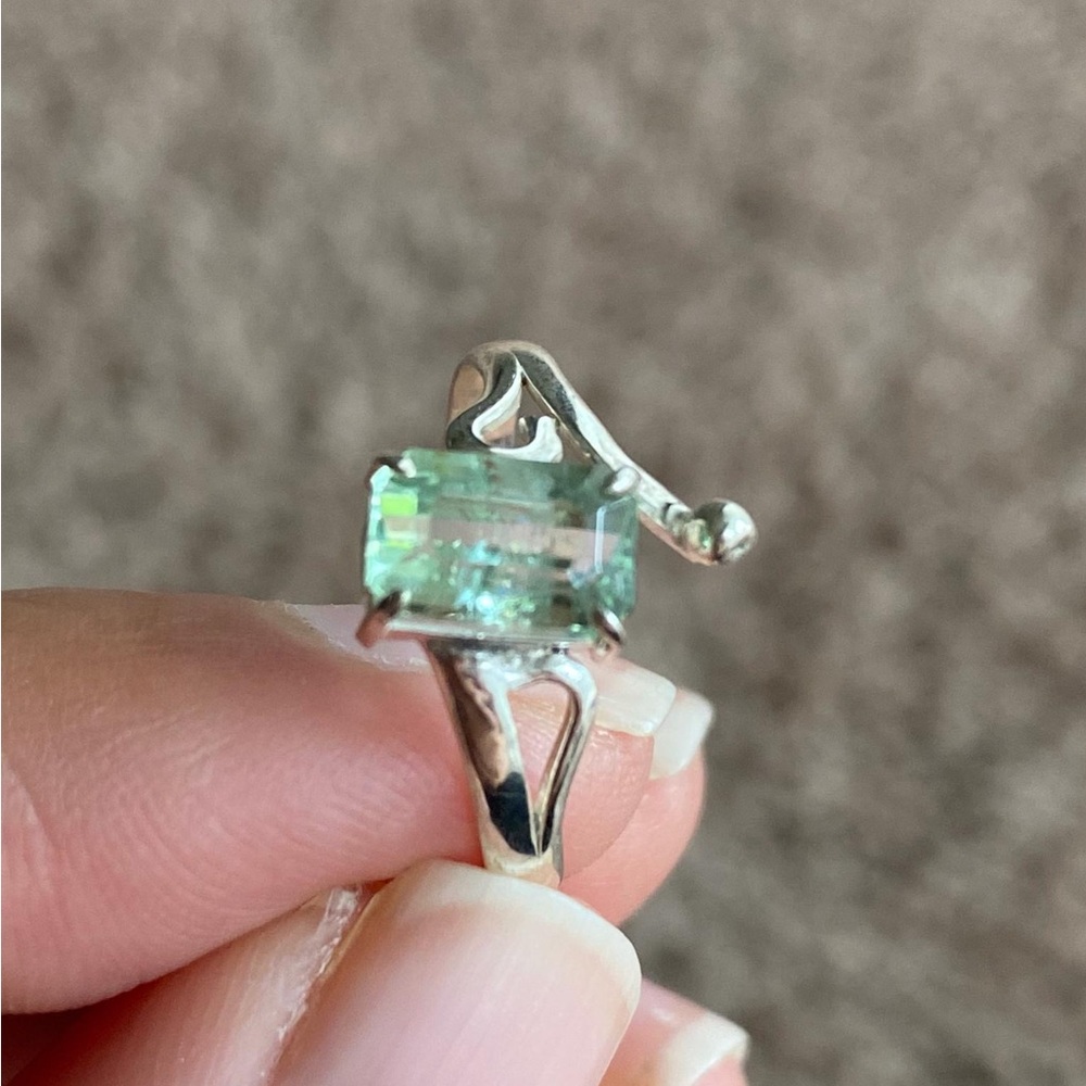 Handmade Beautiful Natural Sky Blue Tourmaline Gemstone Pure 925 Silver Ring - Picture 3 of 5